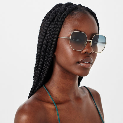 Hexagonal Green Lens Full Rim Retro Sunglasses