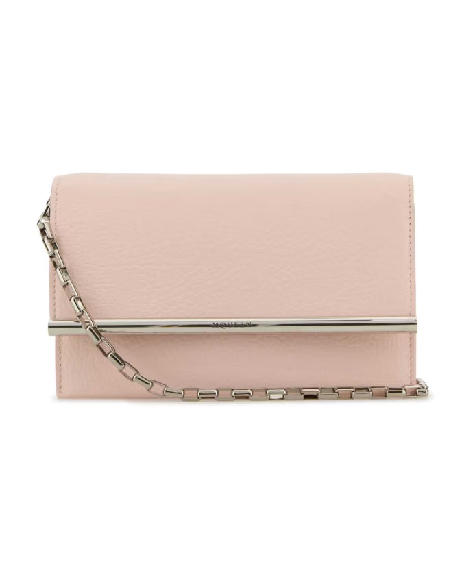 Pink Leather Cross-Bar Clutch Handbag