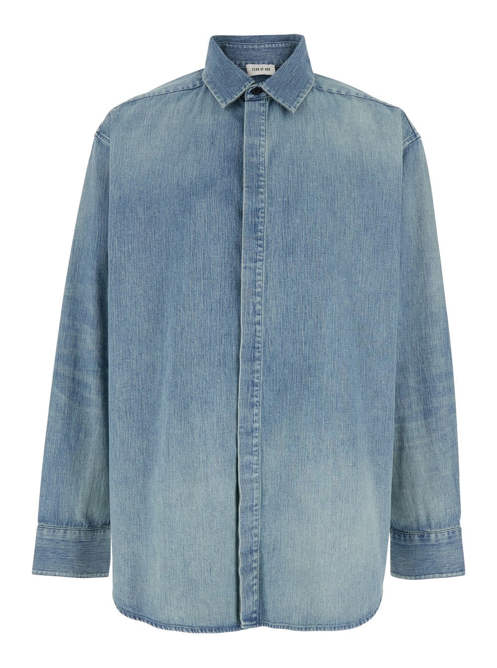 Fear of god Blue Shirt with Classic Collar and Logo Patch on the Back in Denim Man
