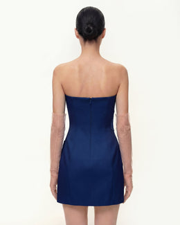 Iris Floral Print Strapless Dress – Navy blue