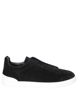 Zegna Men’s Triple Stitch™ Black Suede Slip-On Sneakers – Iconic Detailing & Timeless Comfort