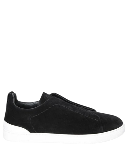 Zegna Men’s Triple Stitch™ Black Suede Slip-On Sneakers – Iconic Detailing & Timeless Comfort