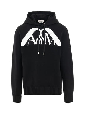 Hybrid Logo with Charm Hooded Sweater in Black