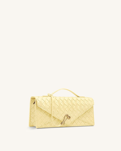 Celeste Woven Textured Envelope Top Handle Bag - Dark Brown