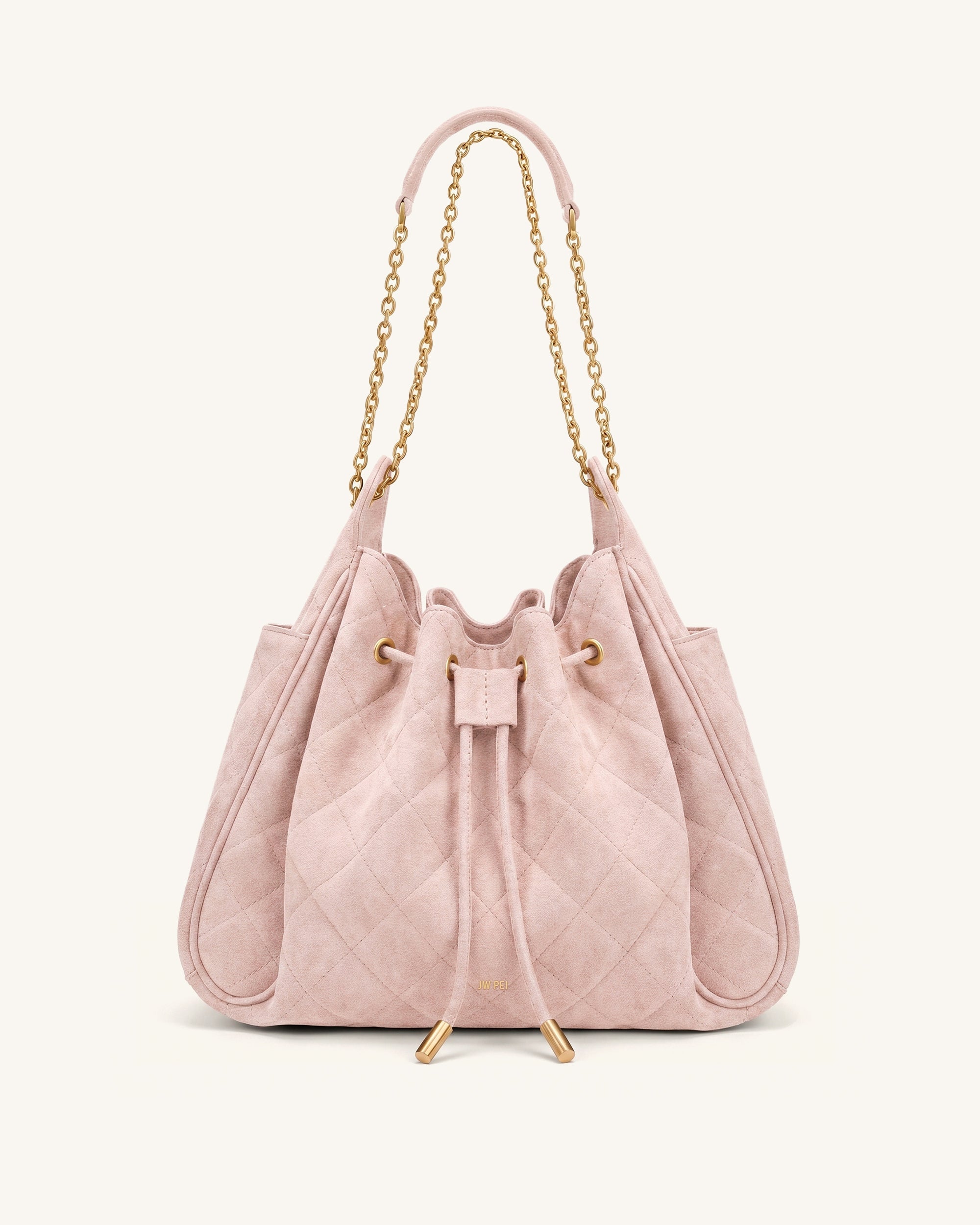 Rowan Faux Suede Quilted Chain Bucket Bag - Dark Brown