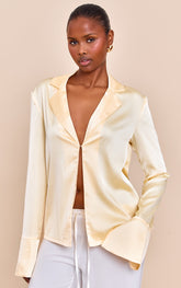 Butter Yellow Satin Hook And Eye Detail Oversized Shirt
