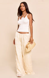 Petite Cream Chiffon Wide Leg Trouser