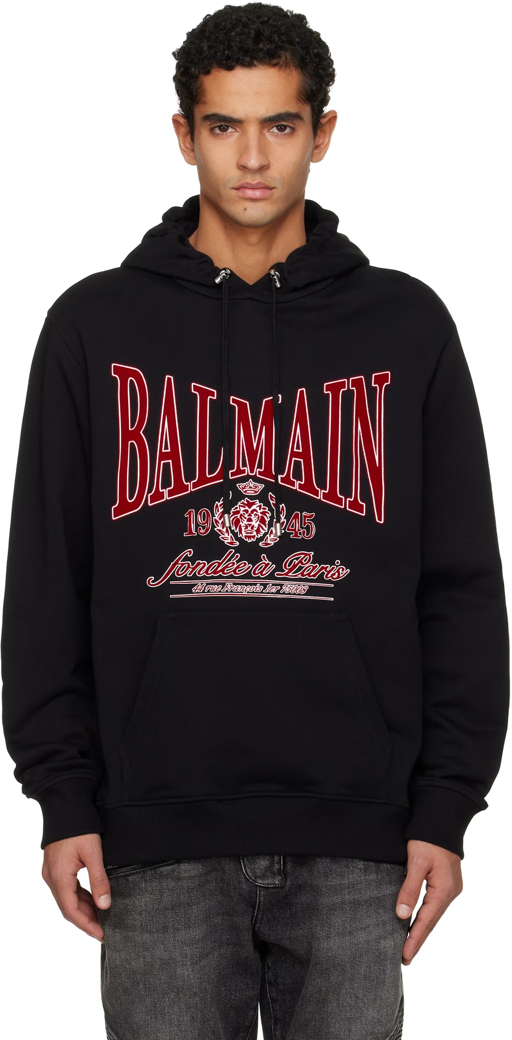 Black Flocked 'Balmain' College Hoodie