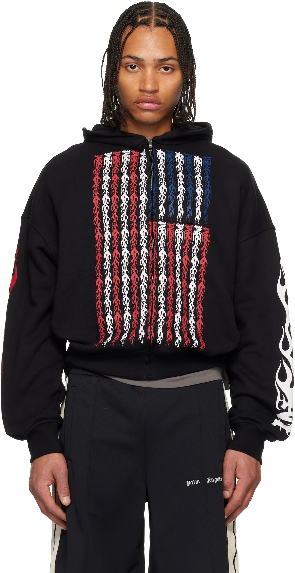 Black Flames Flag Zip Hoodie