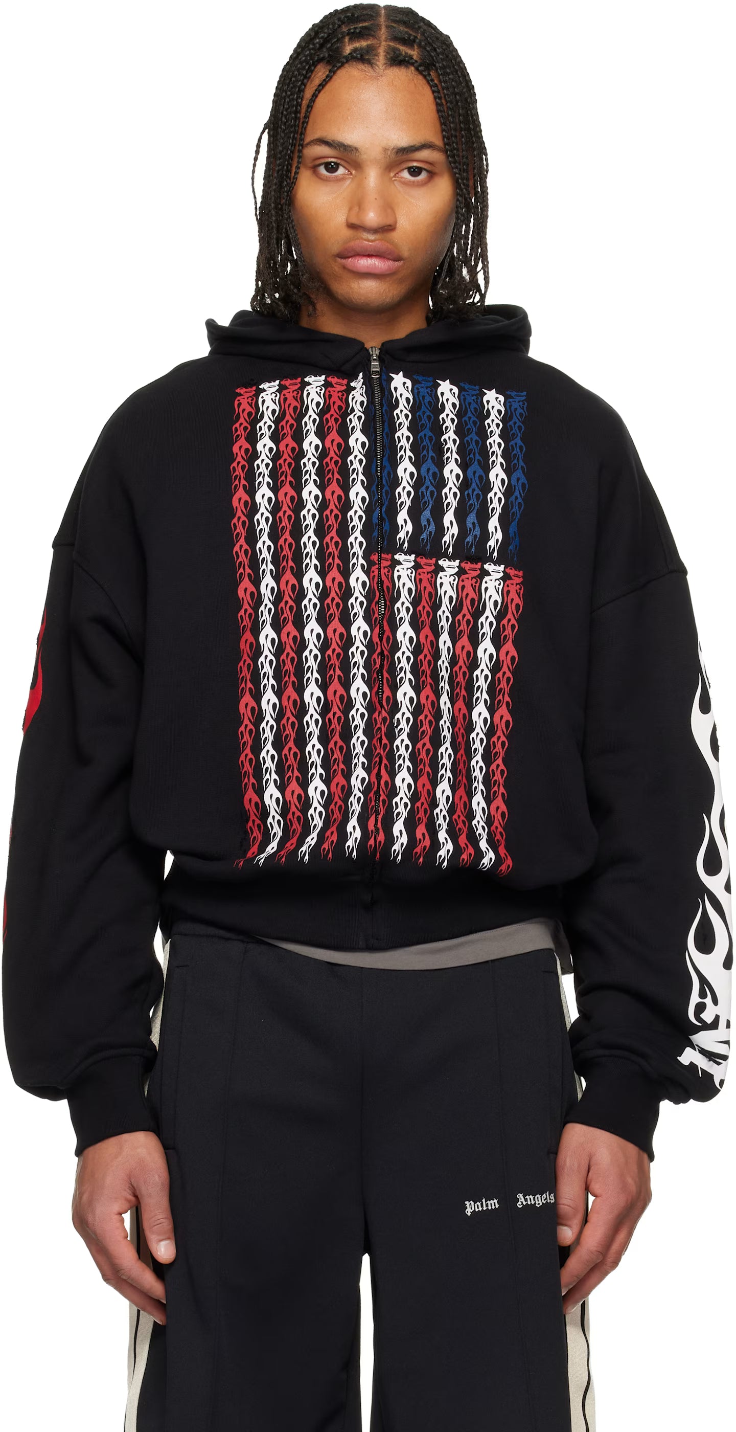 Black Flames Flag Zip Hoodie