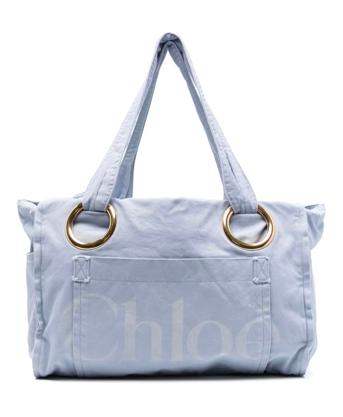 Clear Blue Oversized Eyelets Shoulder Bag