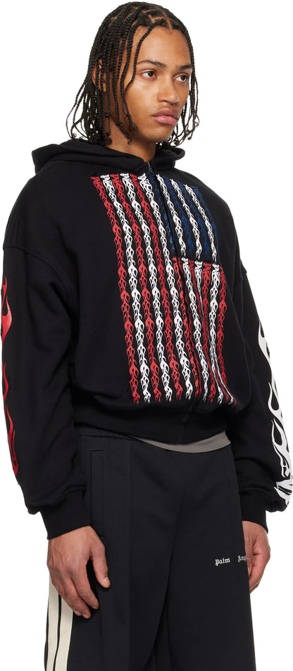 Black Flames Flag Zip Hoodie