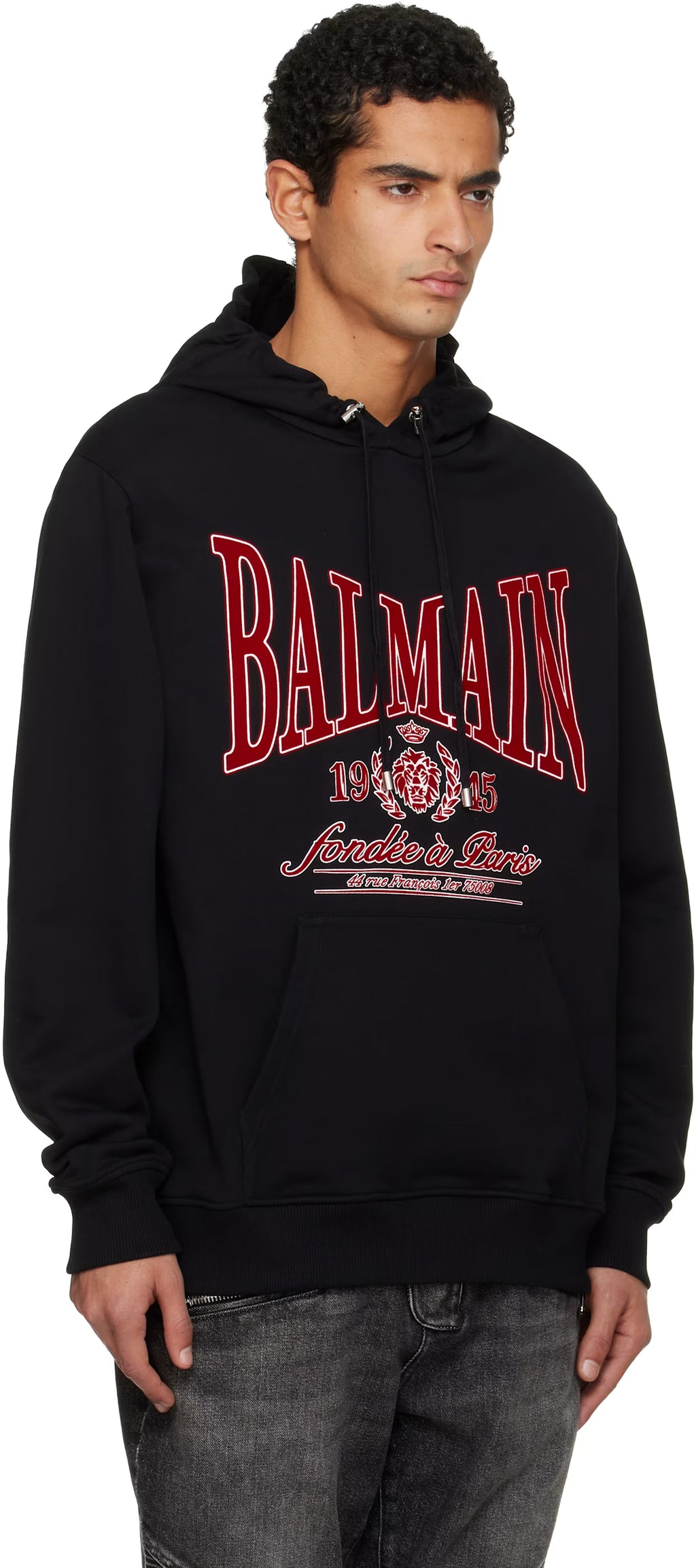Black Flocked 'Balmain' College Hoodie