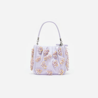 Lilac Satin Floral Beaded Tote Bag