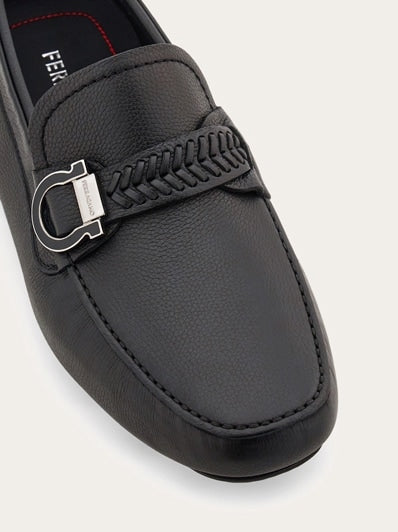 Luxury Black Leather Loafers with Metal Bit Detail