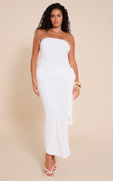 Plus Cream Tie Detail Bandeau Soft Touch Maxi Dress