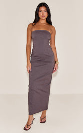 Chocolate Stretch Woven Bandeau Column Maxi Dress