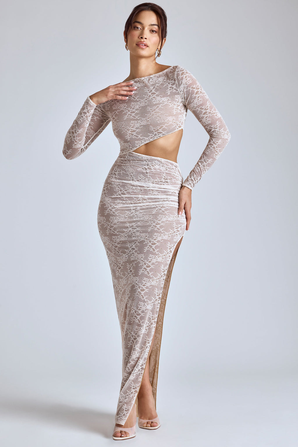 Lace Long Sleeve Maxi Dress in Ivory