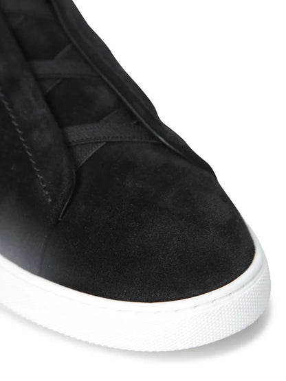 Zegna Men’s Triple Stitch™ Black Suede Slip-On Sneakers – Iconic Detailing & Timeless Comfort