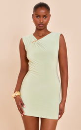 Mint Double Layer Ruched Trim Detail Mini Dress