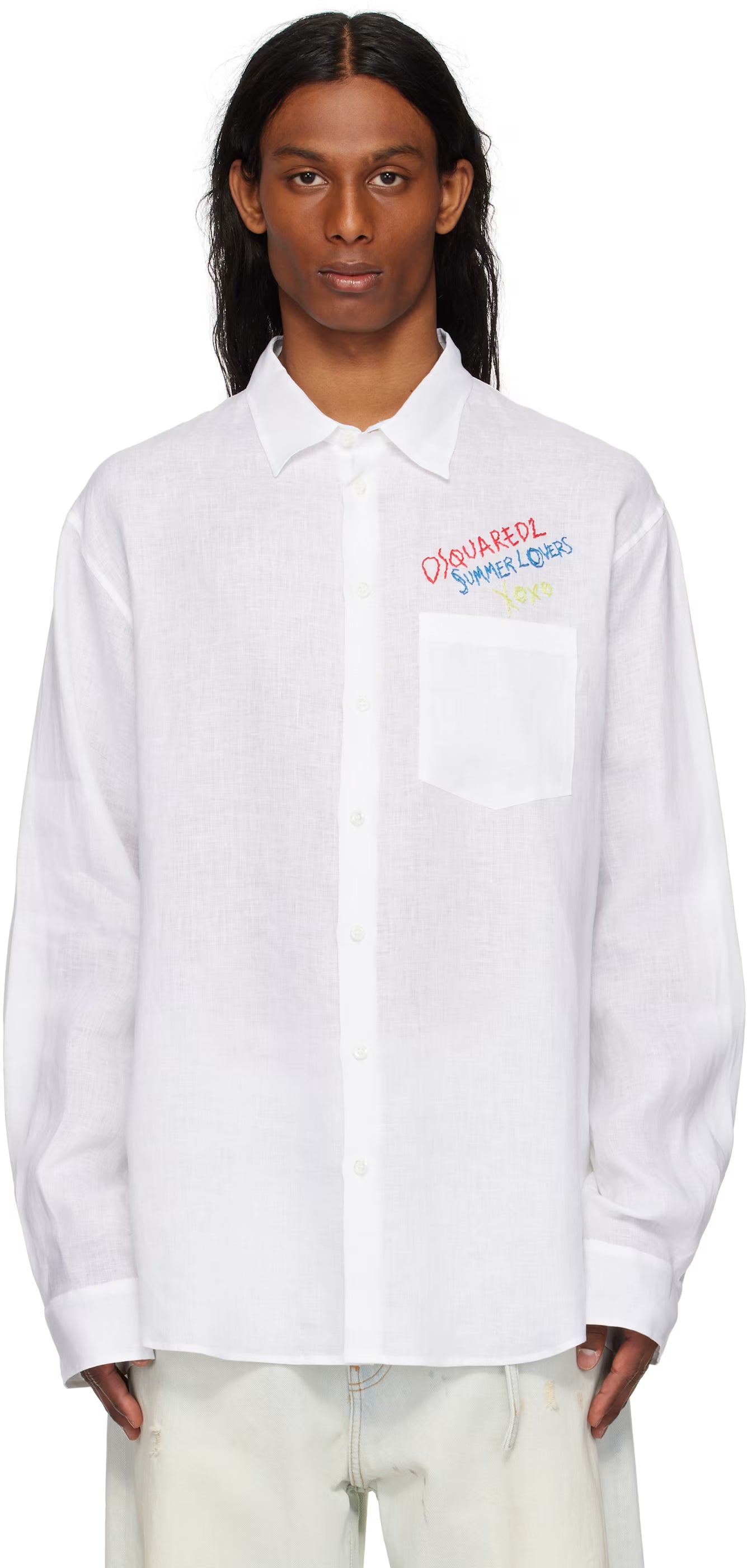White 'Summer Lovers' Oversized Linen Shirt