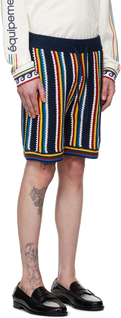 Navy Stripe Crochet Shorts