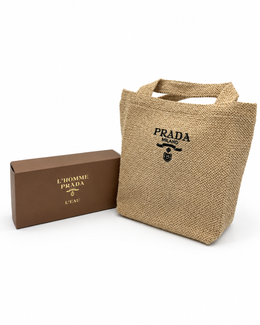 Prada Perfume Raffia Straw VIP Cosmetic Pouch Makeup Bag Toilet Pouch