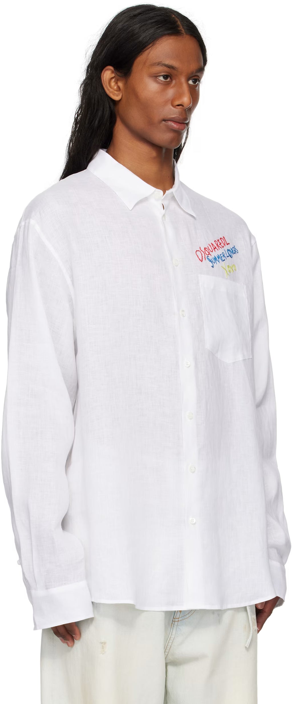 White 'Summer Lovers' Oversized Linen Shirt