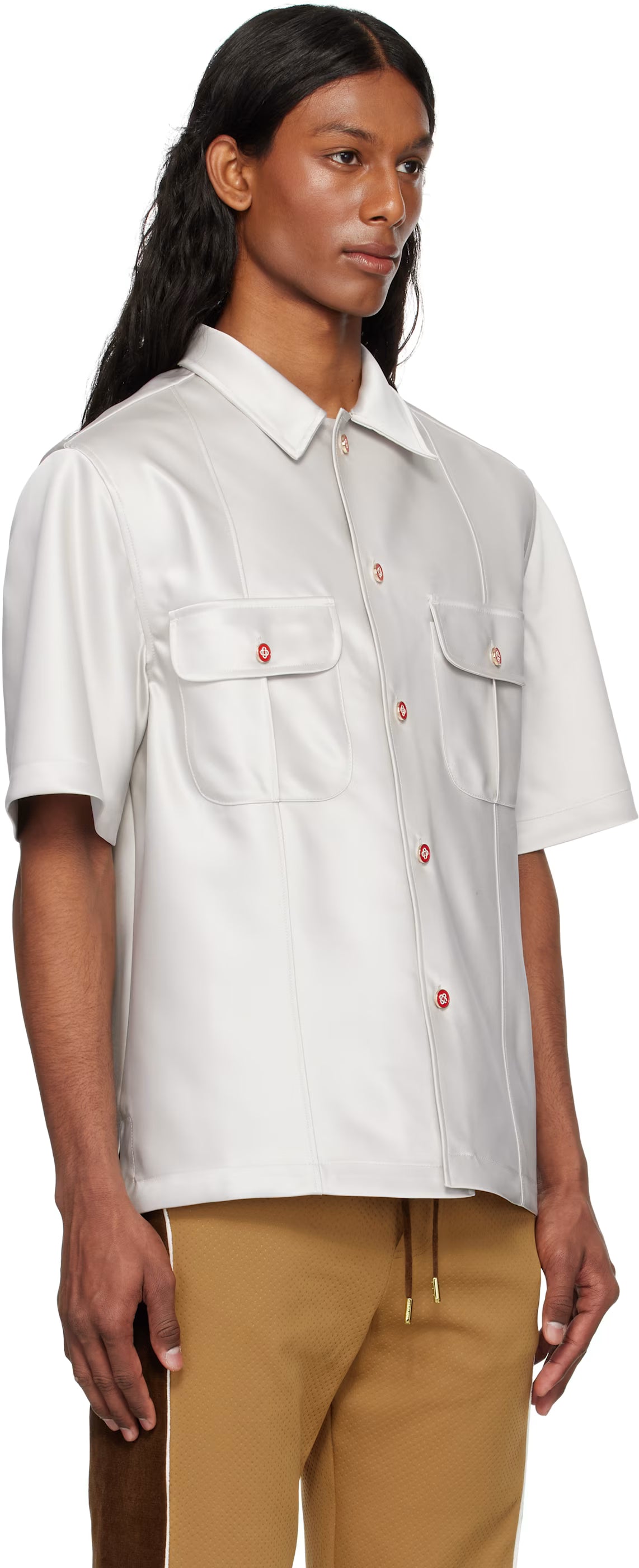 Gray Short Sleeve Satin Shirt