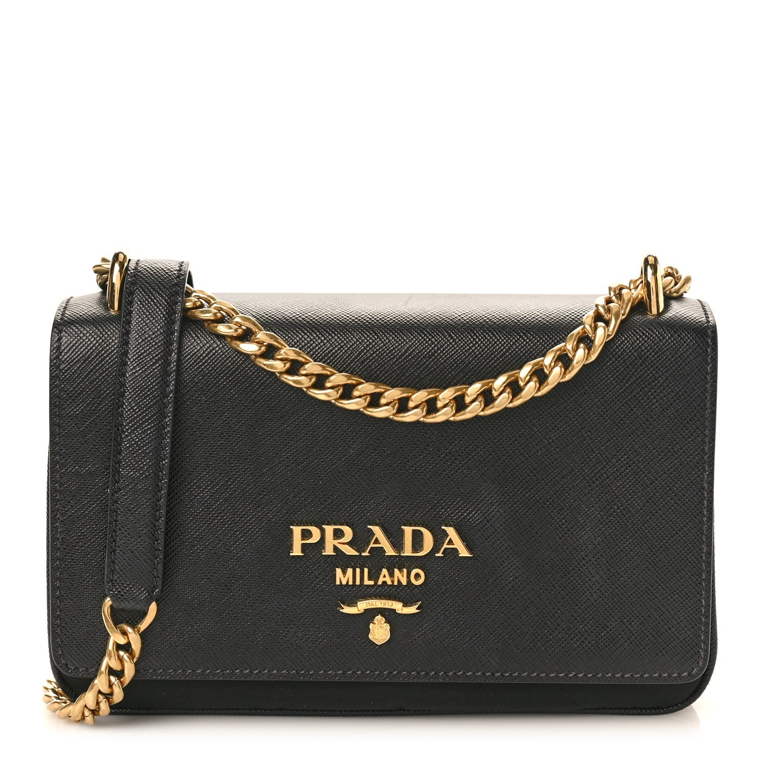 Saffiano Tessuto Nylon Chain Shoulder Bag Black