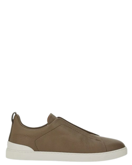 Zegna Men’s Beige Deer Leather Sneakers