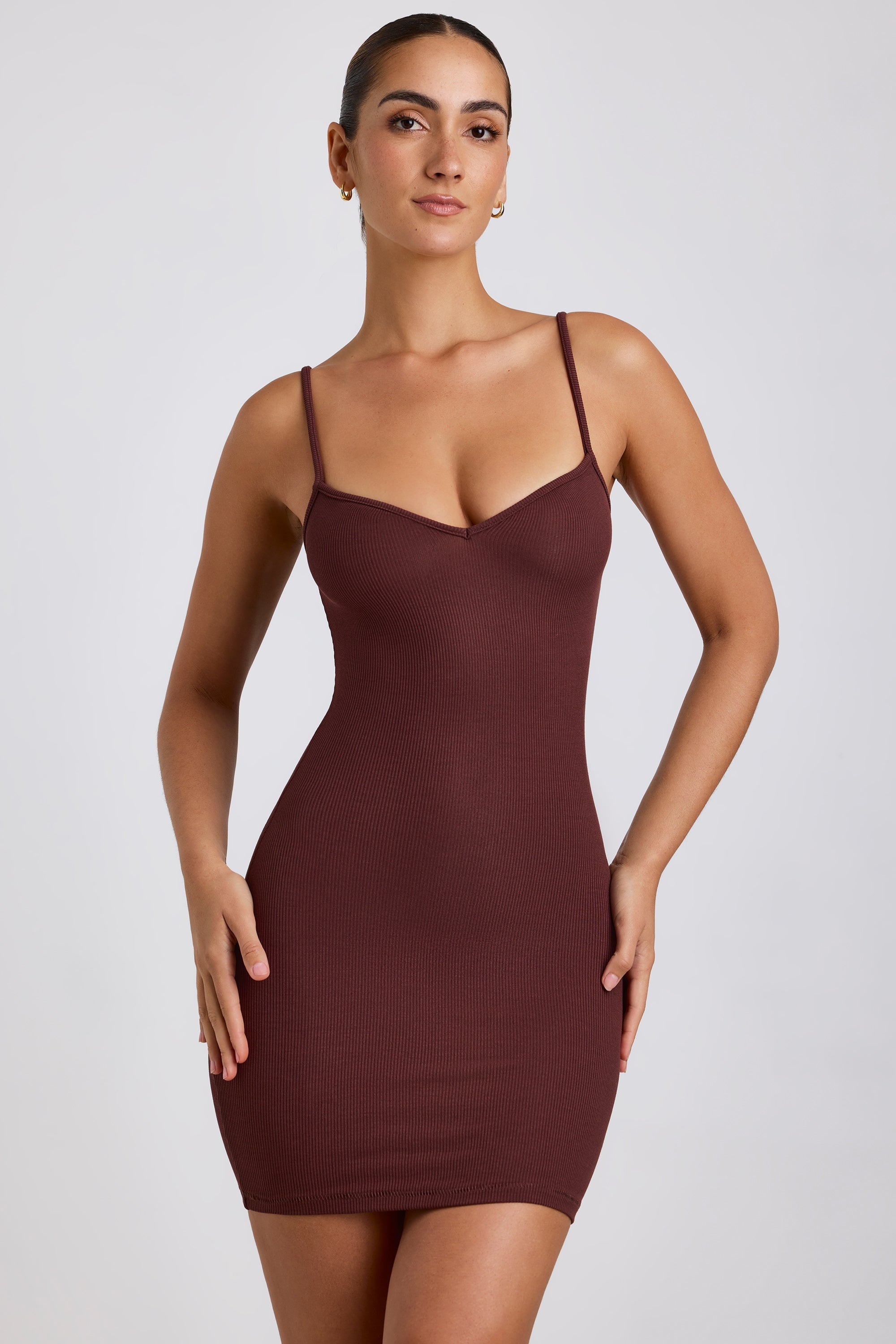 Ribbed Modal Mini Dress in Chocolate