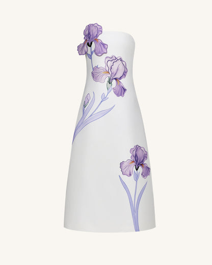 Iris Floral Print Strapless A-Line Maxi Dress - White