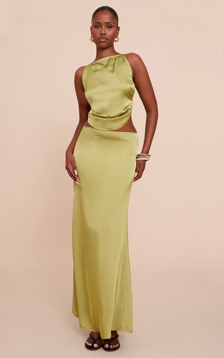 Olive Satin Floaty Maxi Skirt