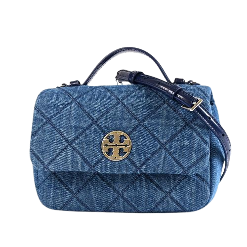 Tory Burch Willa Denim Quilted Handbag / Crossbody Bag – Denim Blue (Small)