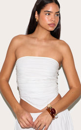 Tall White Cotton Poplin Ruched Front Crop Top
