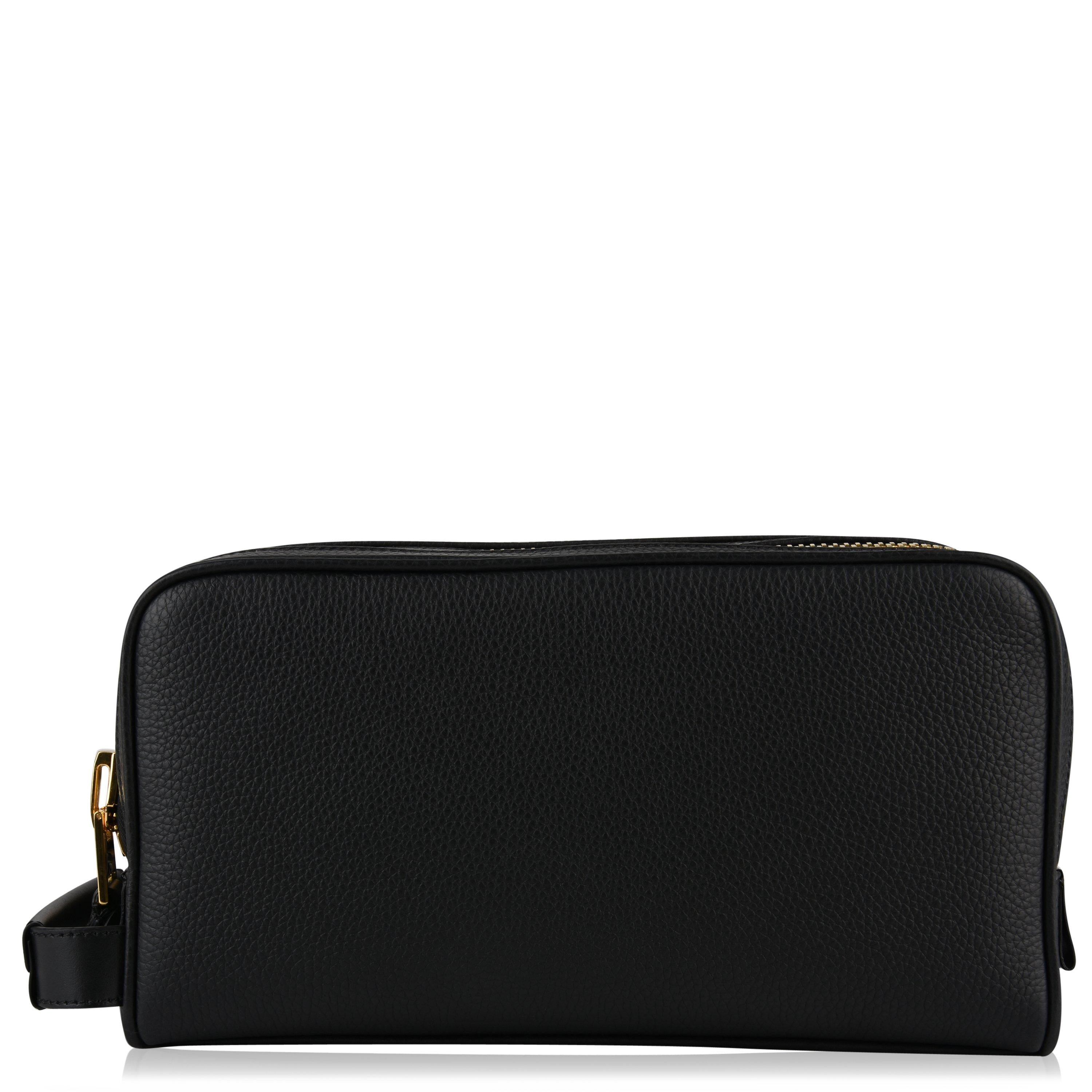 Grain Leather Double Zip Wash Bag