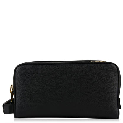 Grain Leather Double Zip Wash Bag