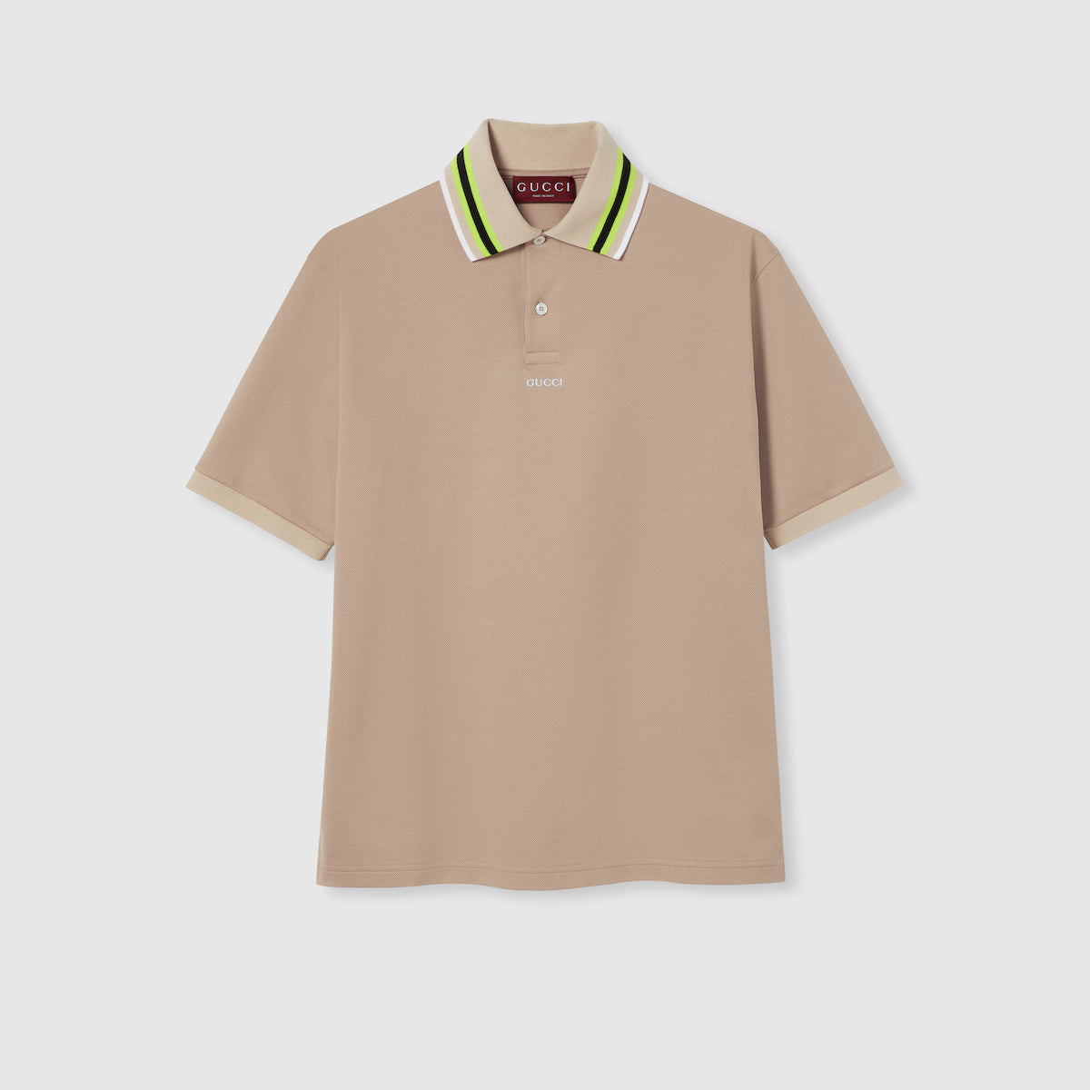Gucci Beige Cotton Polo with Green Web Collar