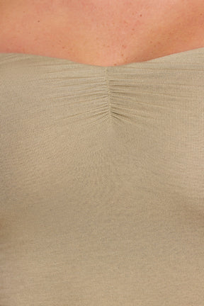 Long Sleeve Off-The-Shoulder Modal Cashmere Blend Maxi Dress in Taupe