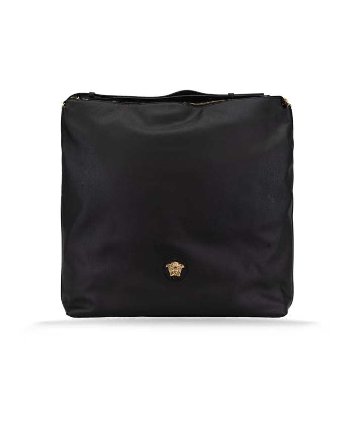 Leather Shoulder Bag with Gold Logo