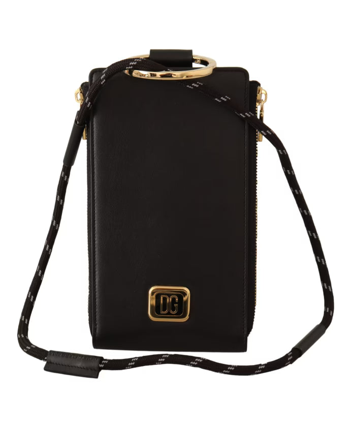 Black Leather Logo Plaque Wallet