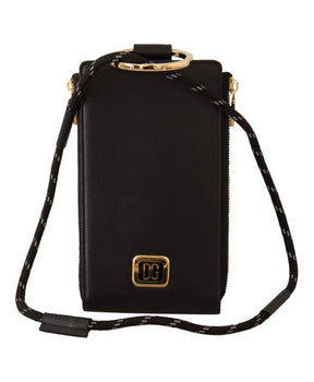 Black Leather Logo Plaque Wallet