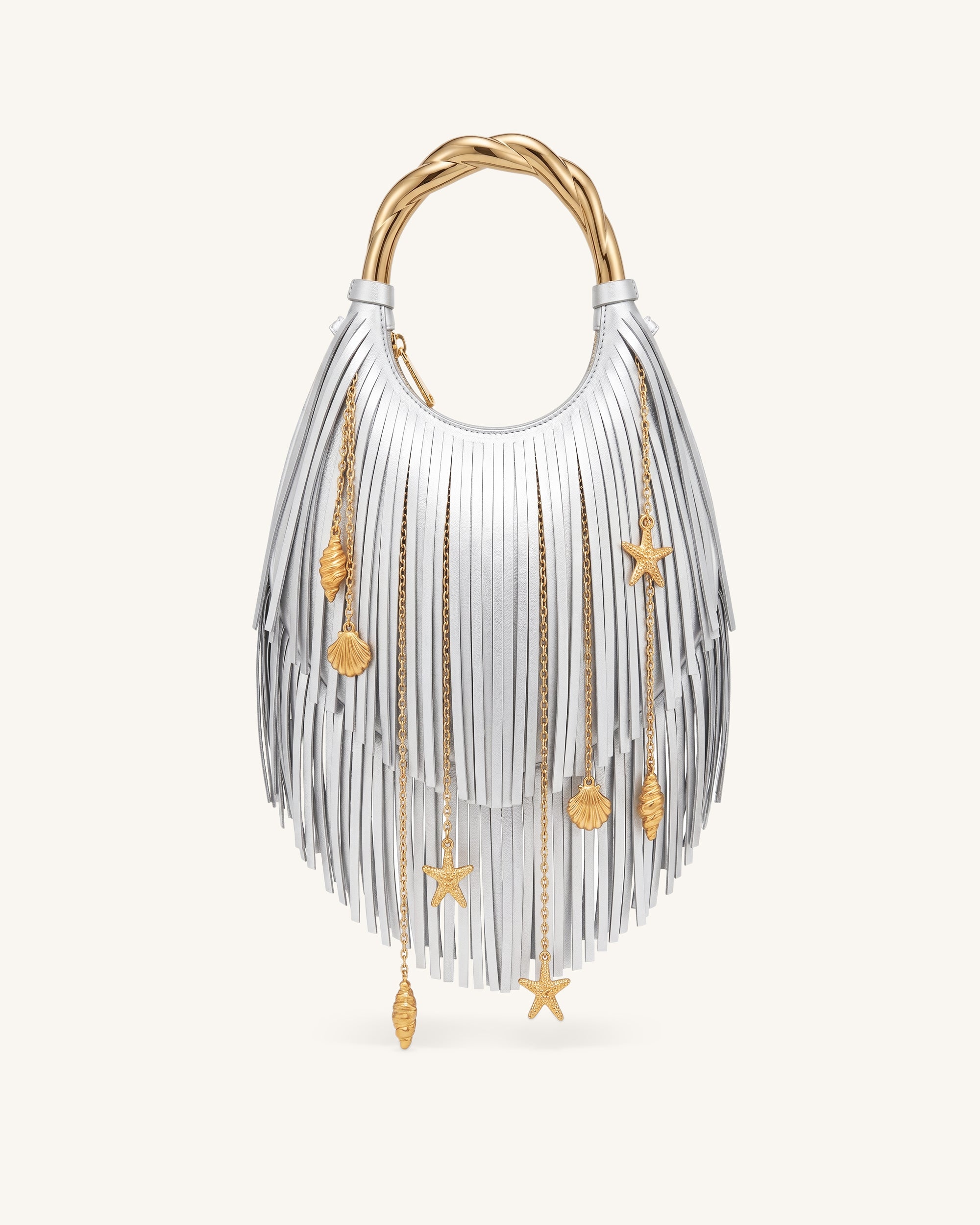 Chloe Metal Handle Fringe Top Handbag - Dark Brown