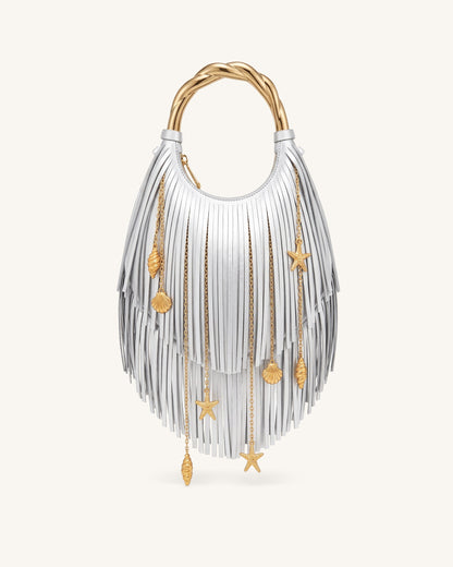 Chloe Metal Handle Fringe Top Handbag - Off White