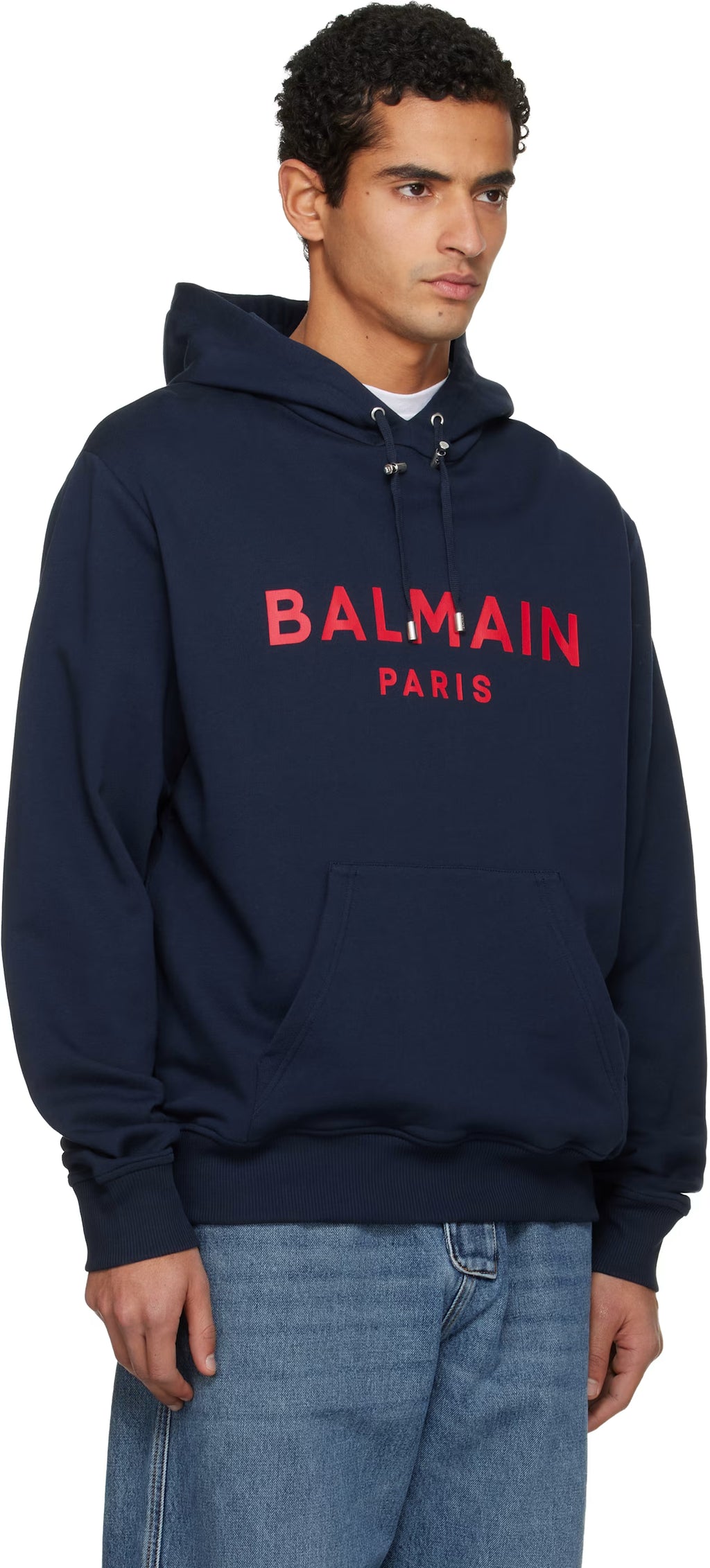 Navy Printed 'Balmain' Paris Hoodie