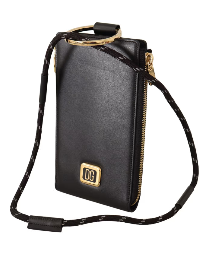 Black Leather Logo Plaque Wallet
