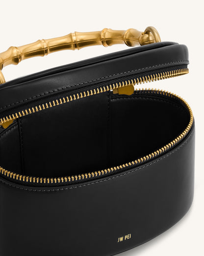 Natalie Metal Geometric Pendant Handle Bag - Black