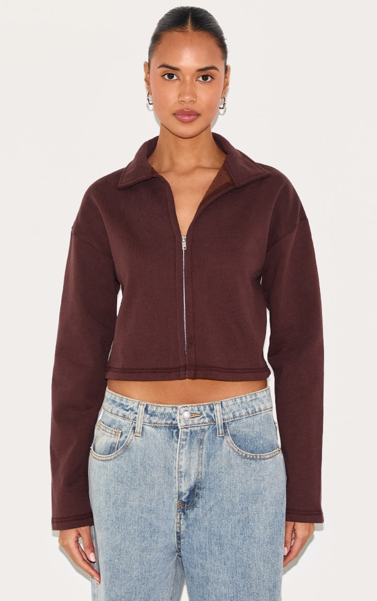 Chocolate Premium Boxy Sweat Zip Up Polo