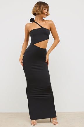 Premium Jersey Asymmetric Cut Out Maxi Dress in Black